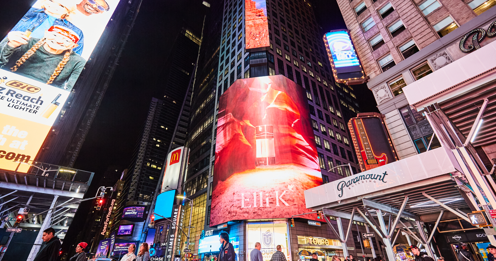 Elli K has officially fired its first flare at Times Square in New York.